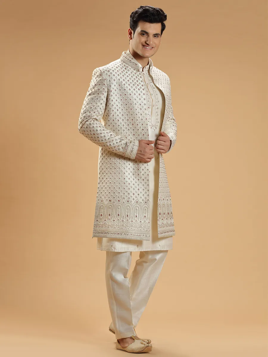 Stylish cream silk indowestern