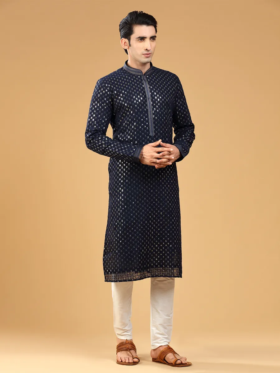 Stylish georgette navy  Men Kurta pajma