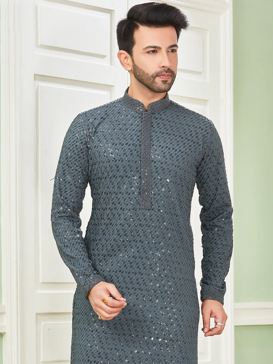 Stylish grey cotton kurta