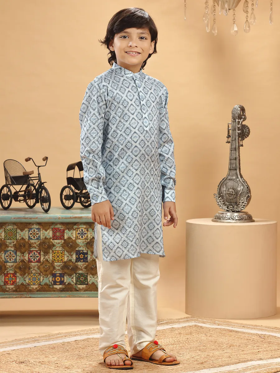 Stylish grey silk printed kurta suit