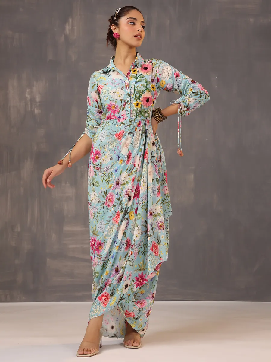 Stylish light aqua designer suit