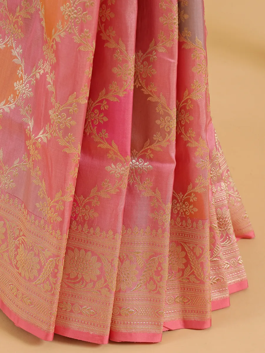 Stylish light pink banarasi silk saree