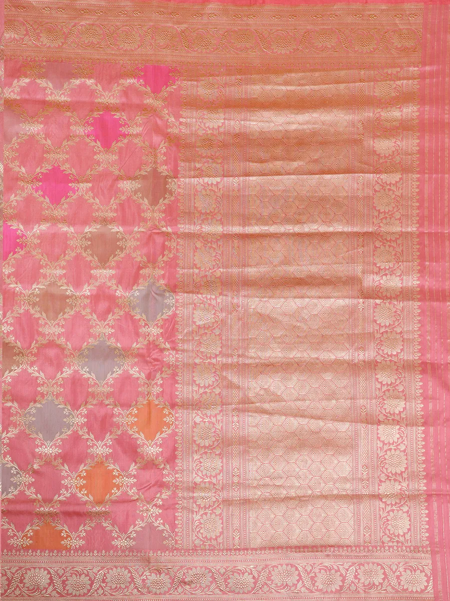 Stylish light pink banarasi silk saree