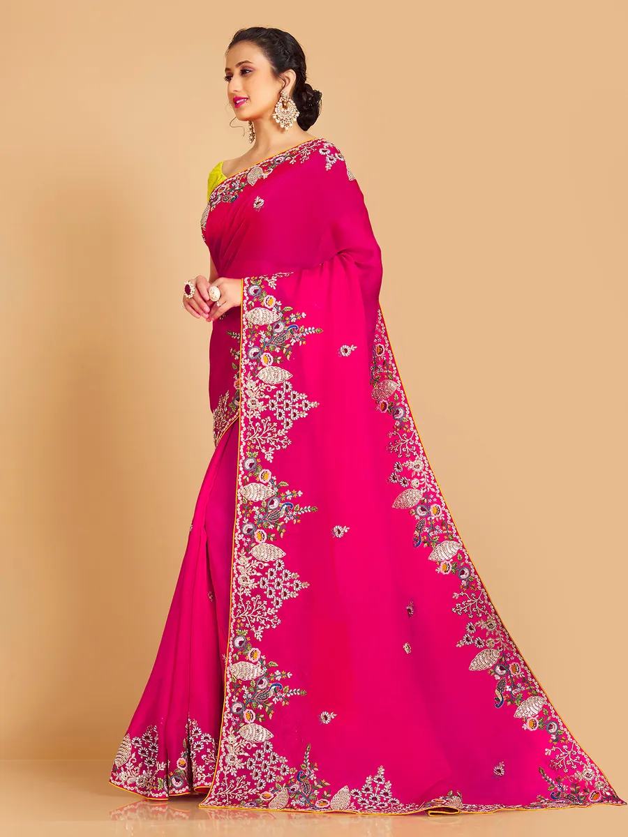 Stylish magenta semi orgnza saree