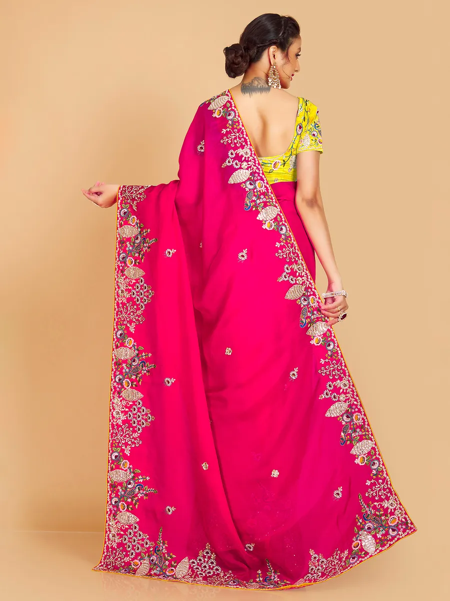 Stylish magenta semi orgnza saree