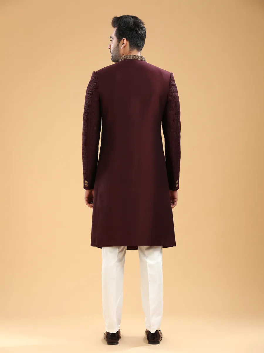 Stylish maroon silk indowestern