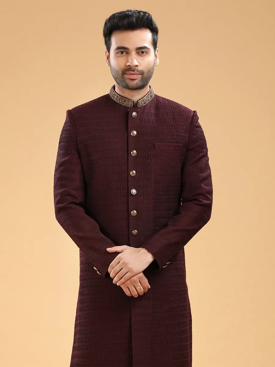 Stylish maroon silk indowestern