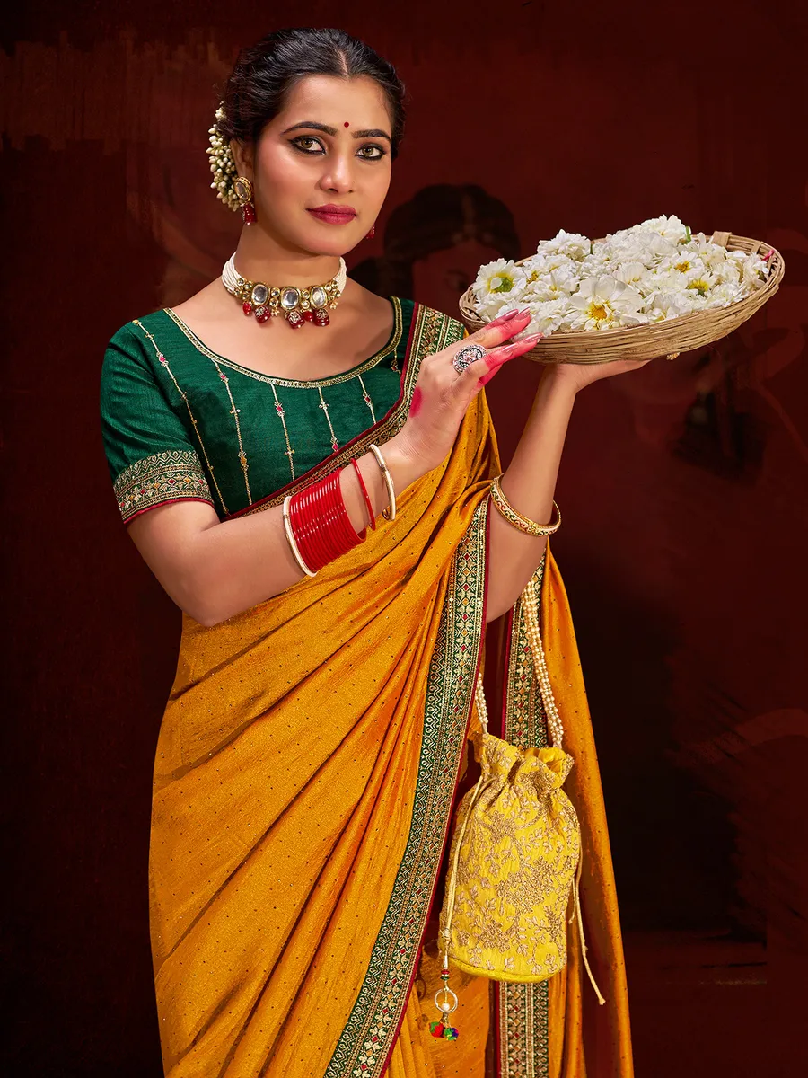 Stylish mustard yellow silk saree