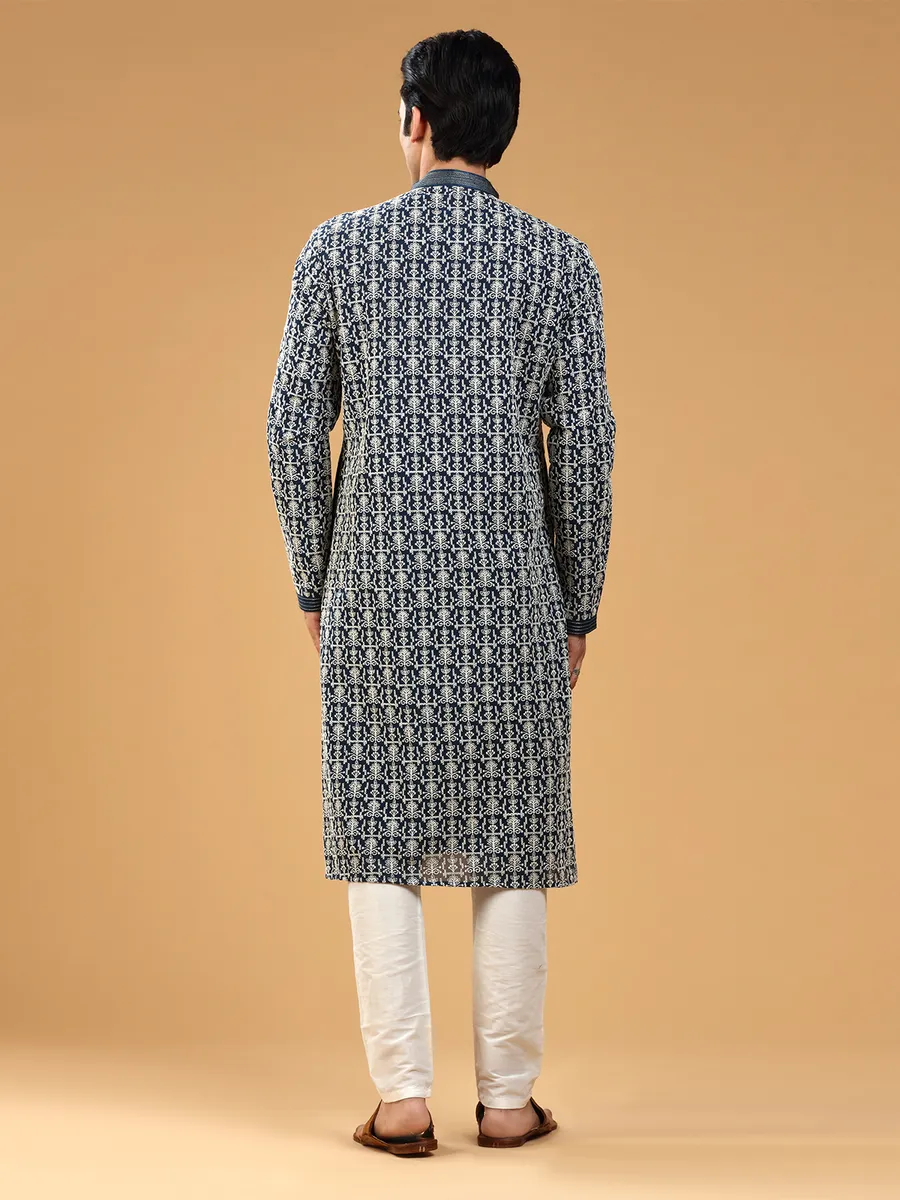 Stylish navy georgette  Men Kurta pajama