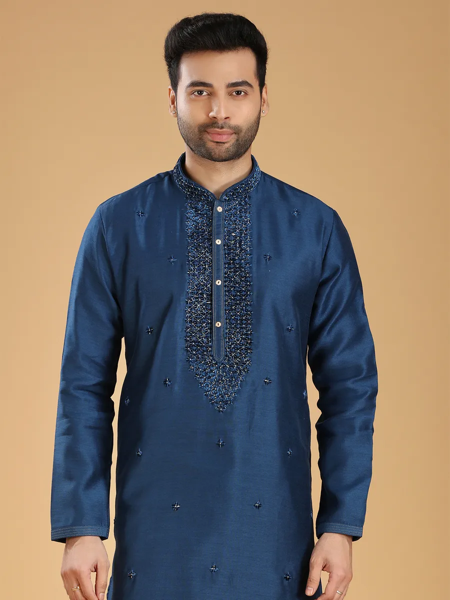 Stylish navy silk  Men Kurta pajama