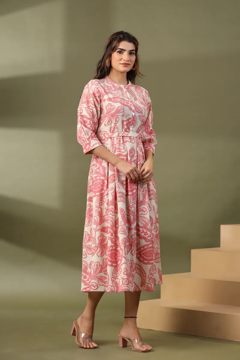 Stylish peach cotton printed kurti