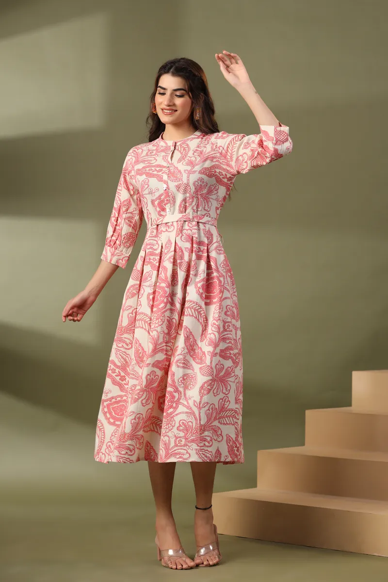 Stylish peach cotton printed kurti