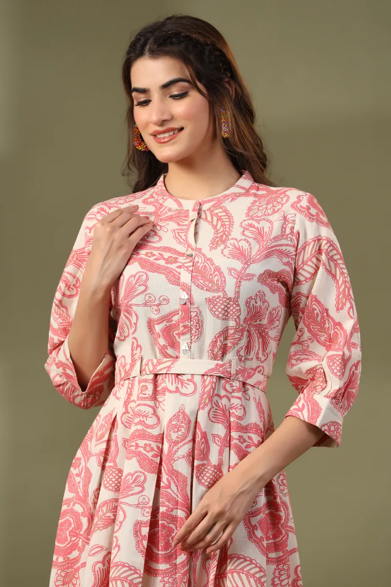 Stylish peach cotton printed kurti