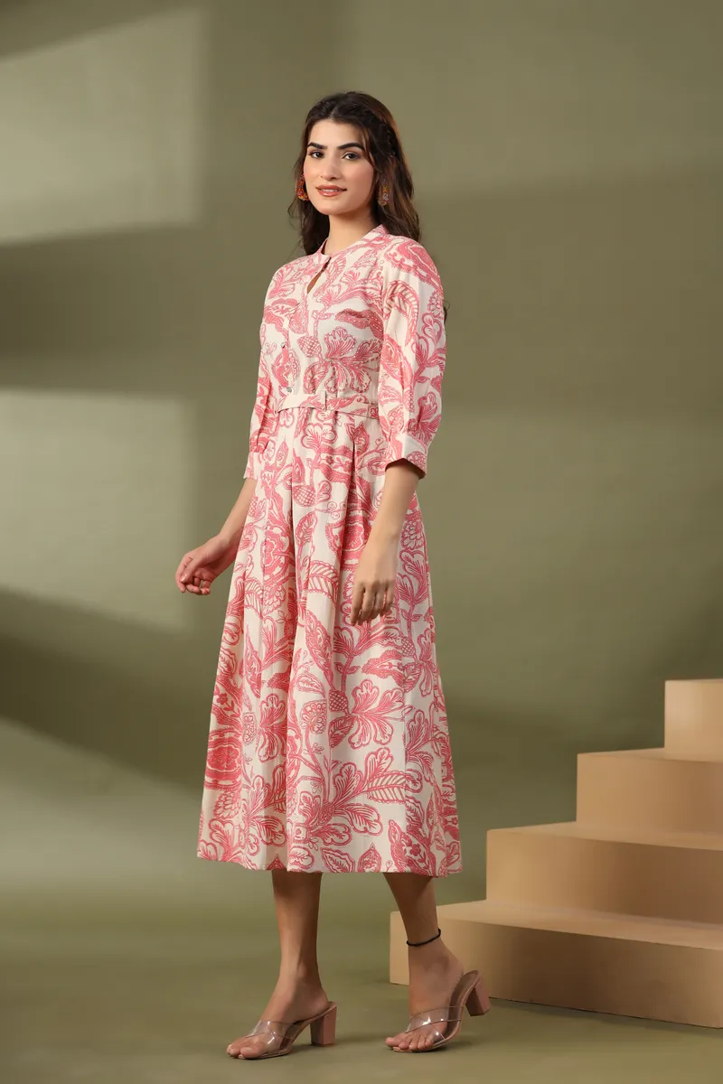 Stylish peach cotton printed kurti