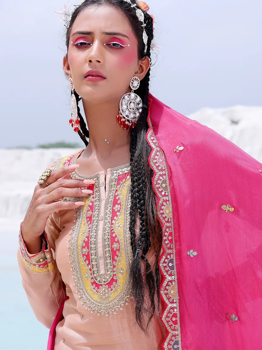 Stylish peach silk lehenga suit