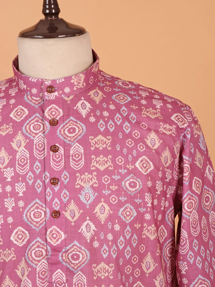 Stylish pink printed kurta suit in cotton