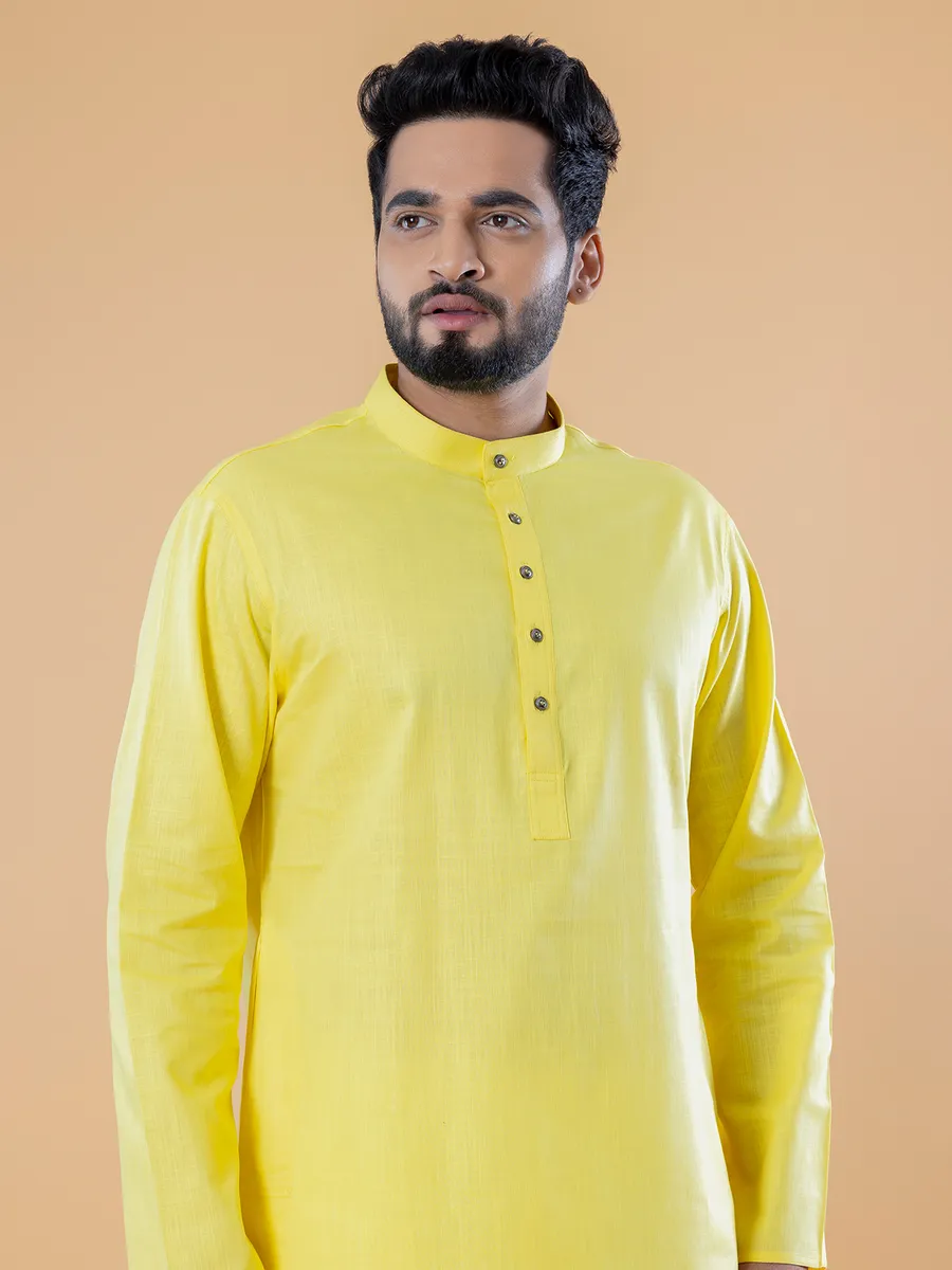 Stylish plain cotton kurta suit in yellow