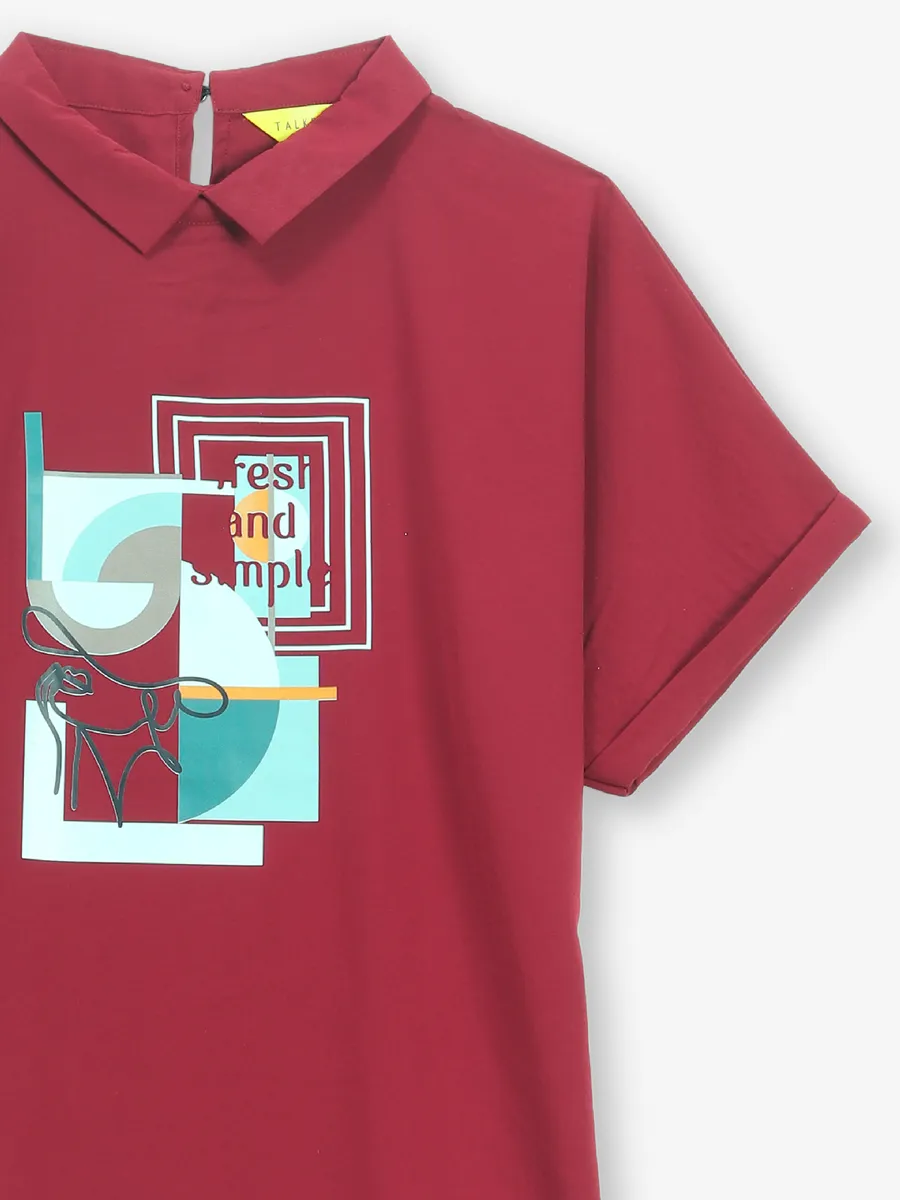 Stylish printed cotton maroon top