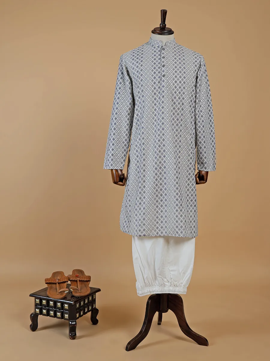 Stylish printed grey  Men Kurta pajama