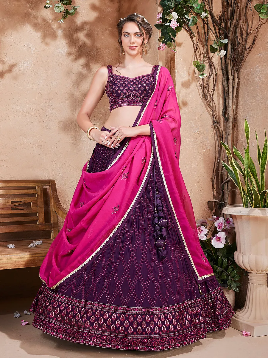 Stylish purple georgette lehenga choli