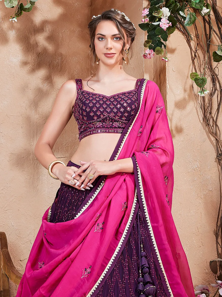 Stylish purple georgette lehenga choli