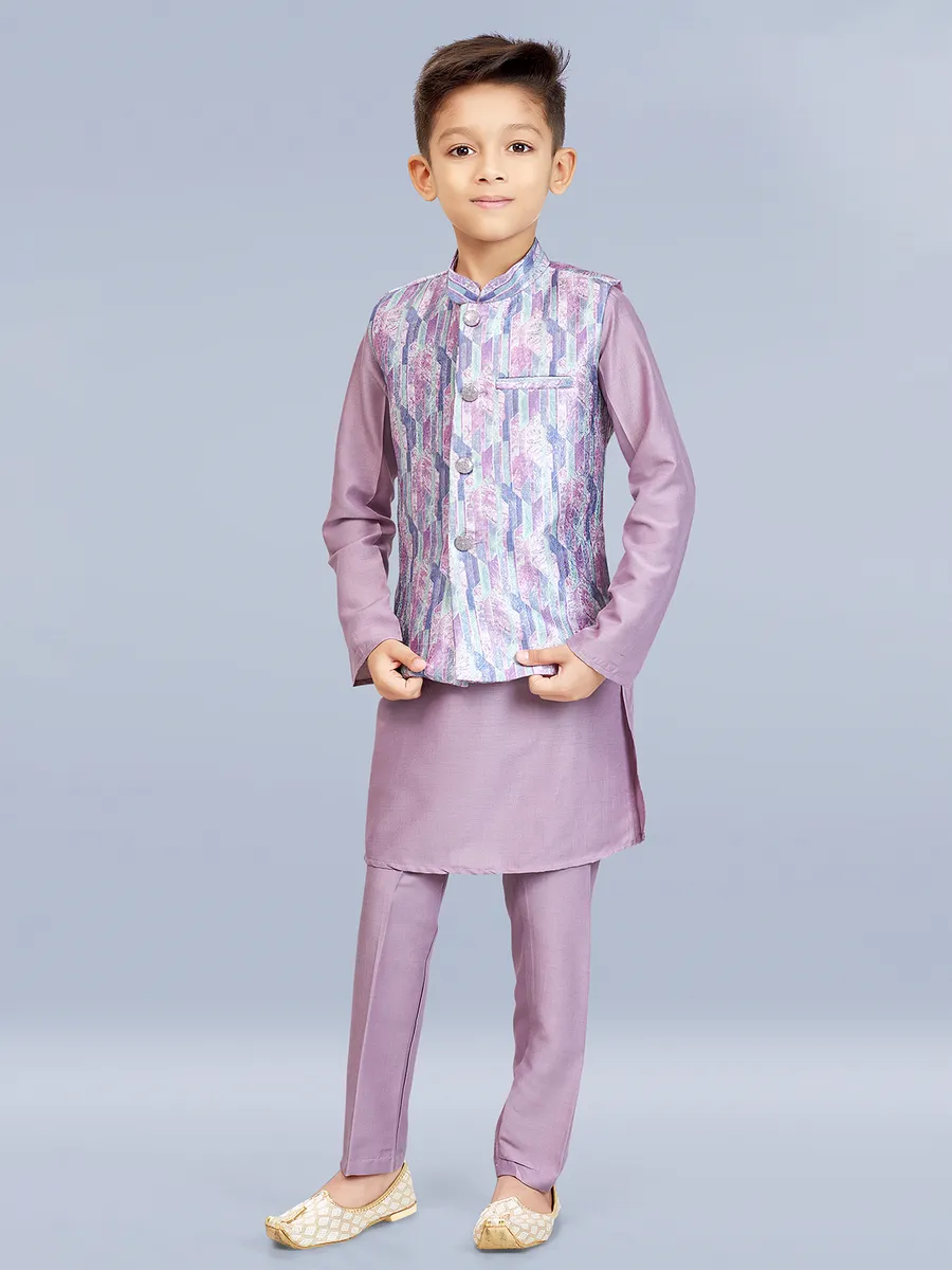 Stylish purple silk waistcoat set for boy