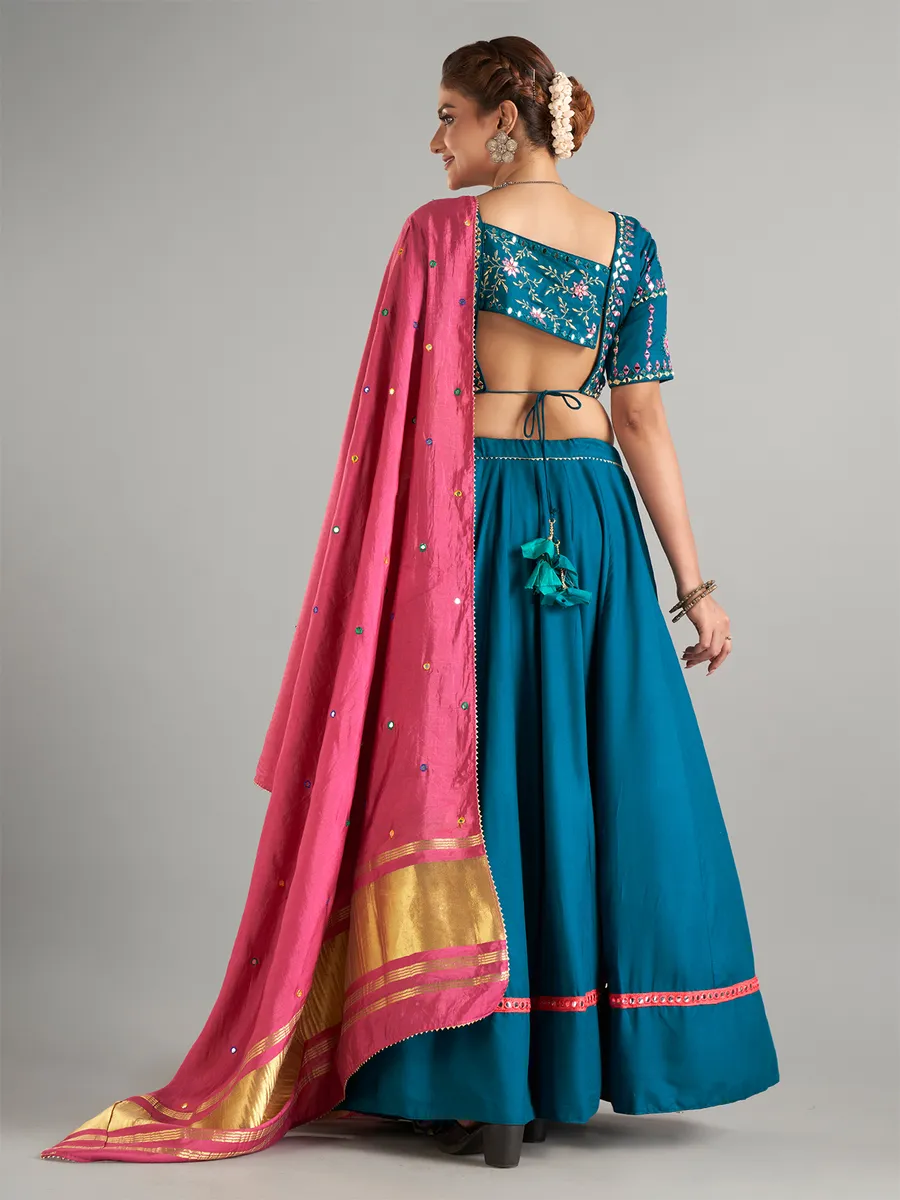 Stylish teal green cotton silk lehenga choli