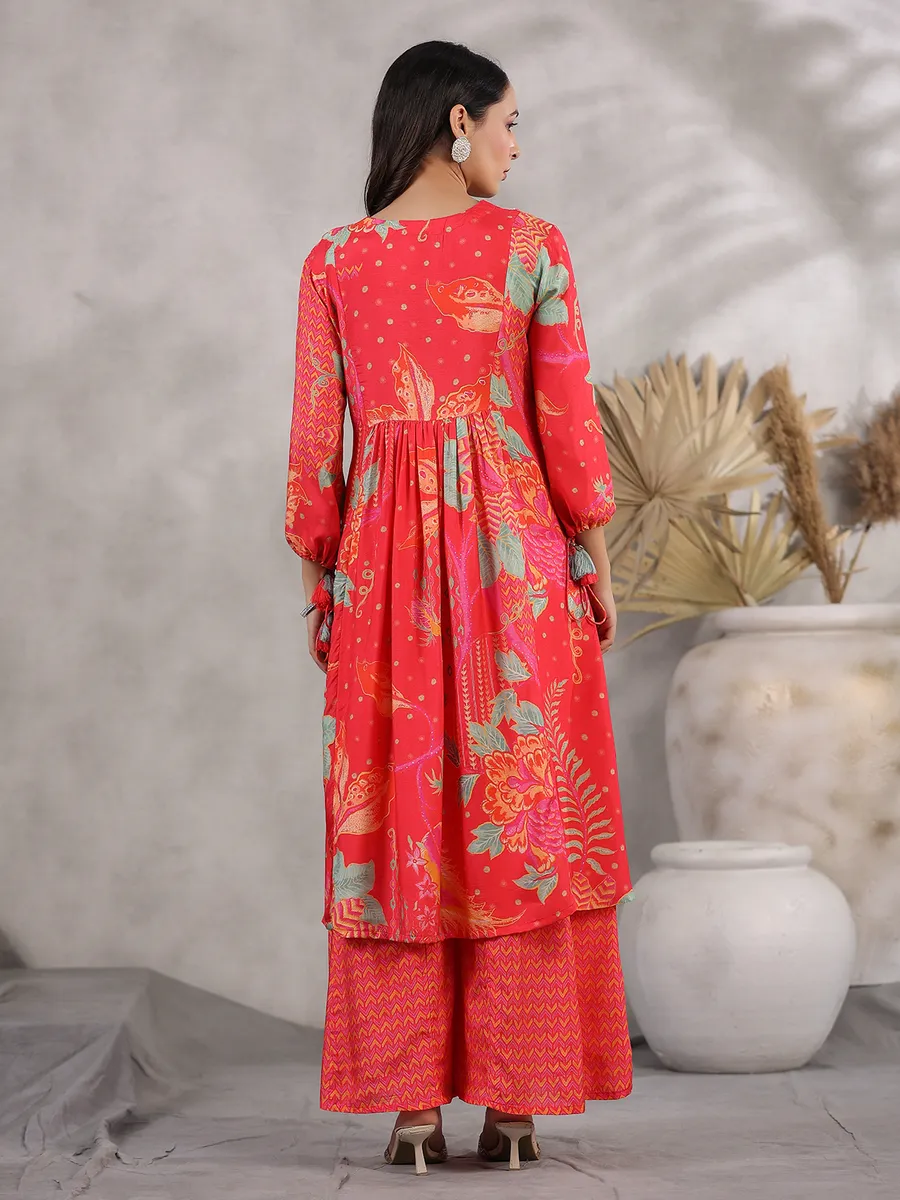 Stylish red printed palazzo set