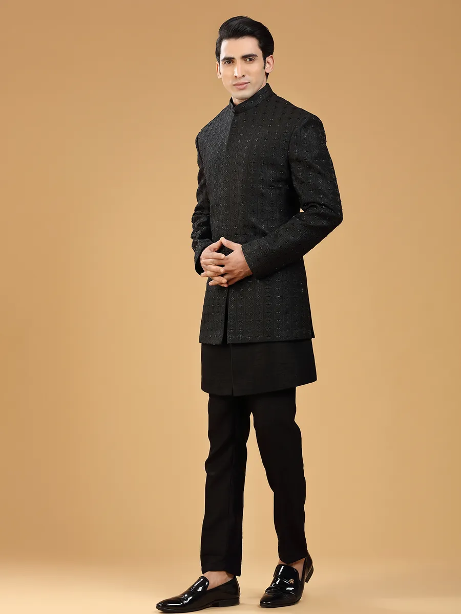 Stylish silk black indowestern