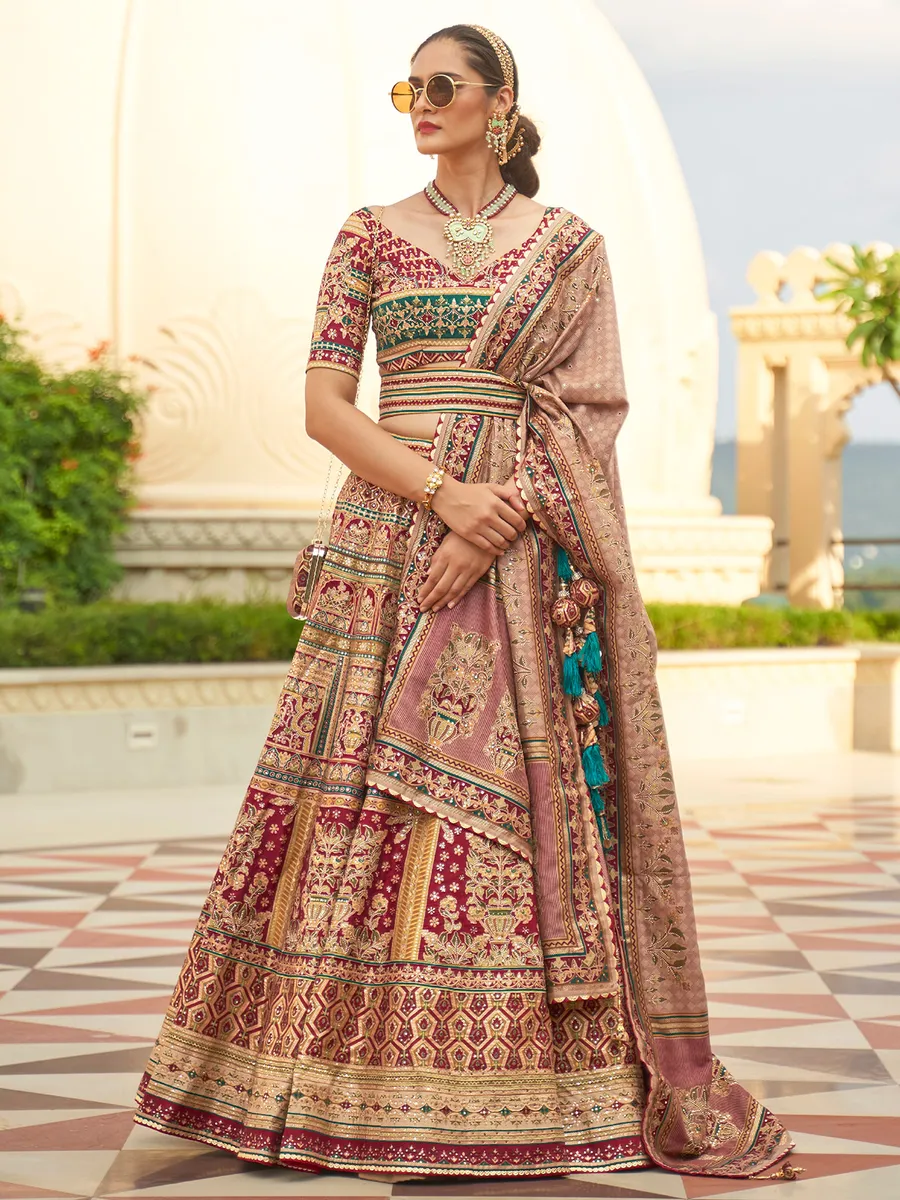 Stylish silk maroon lehenga choli