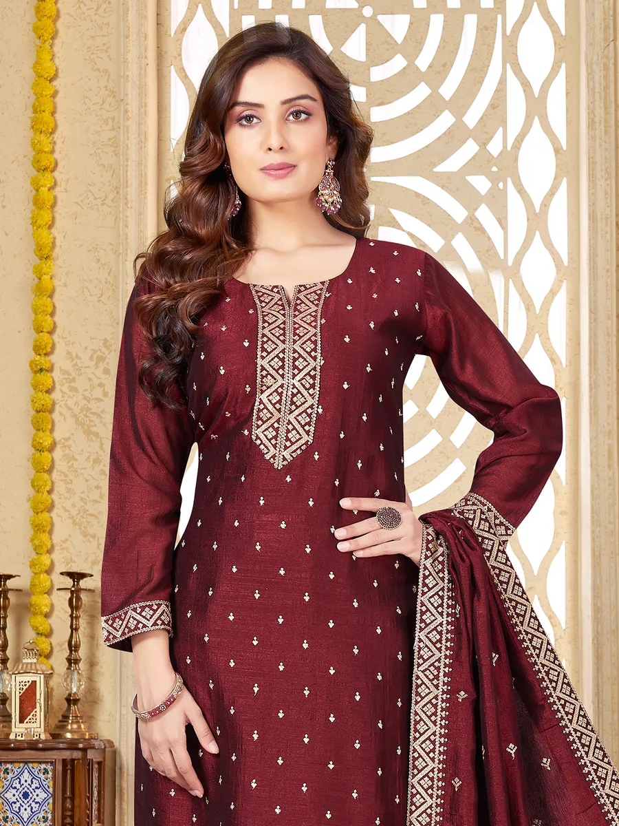 Stylish silk maroon salwar suit