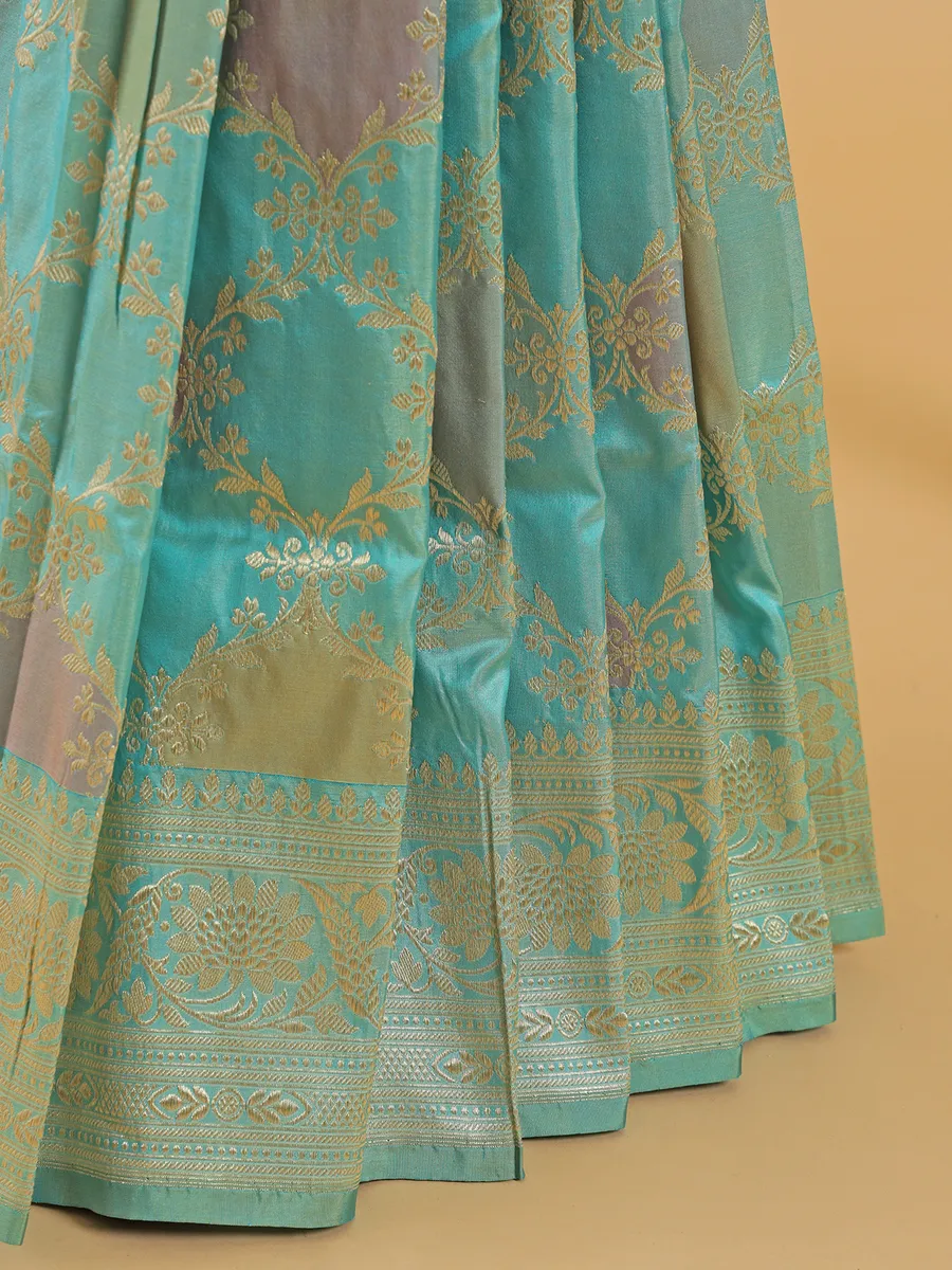 Stylish sky blue banarasi silk saree