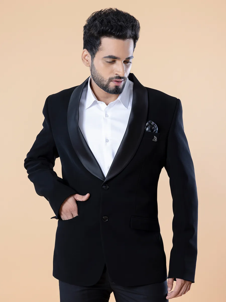 Stylish solid black terry rayon blazer