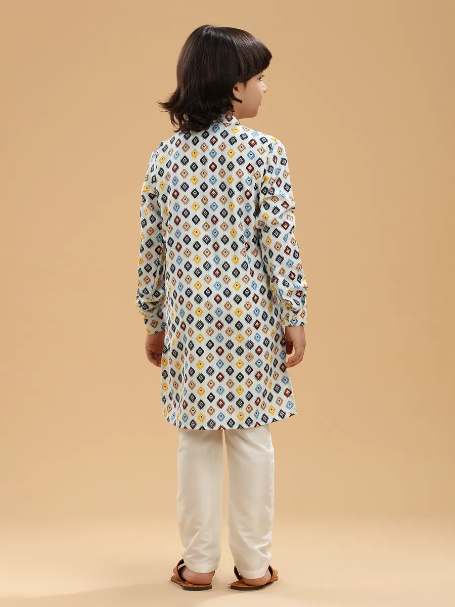 Stylish white cotton printed kurta suit