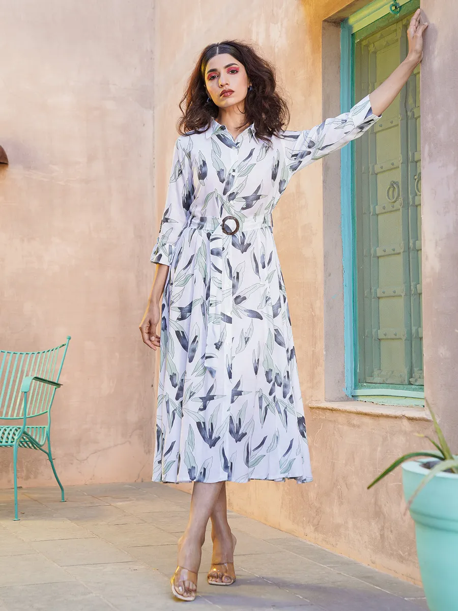 Stylish white cotton printed kurti