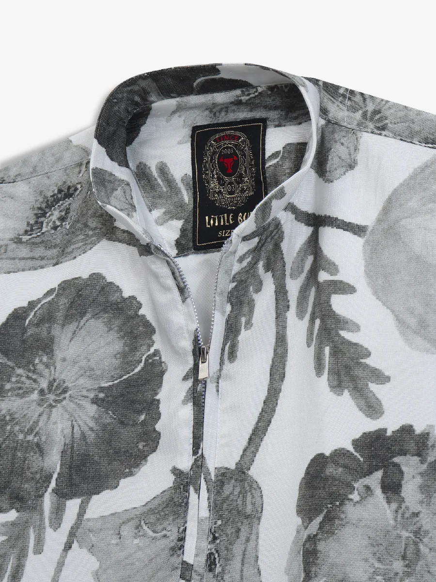 Stylish white cotton silk printed kurta suit