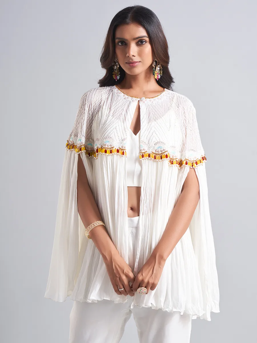 Stylish white palazzo salwar suit in georgette