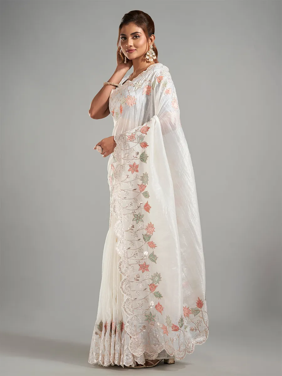 Stylish white tissue silk saree