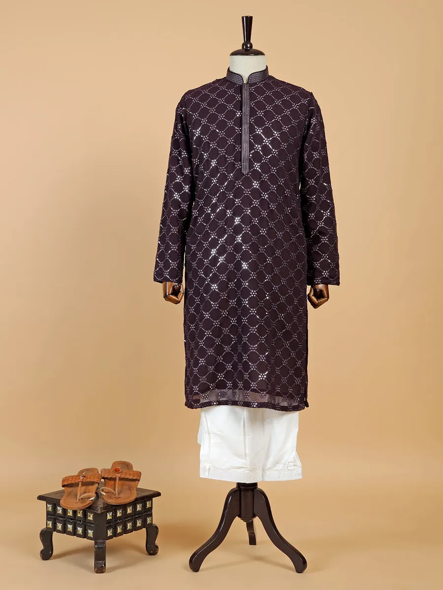 Stylish wine georgette  Men Kurta pajama