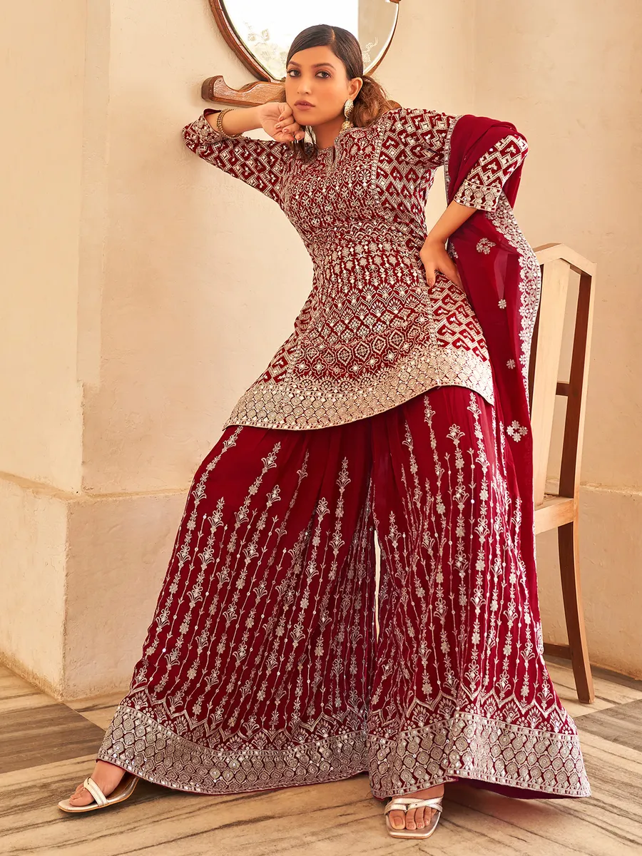 Stylish wine georgette palazzo suit