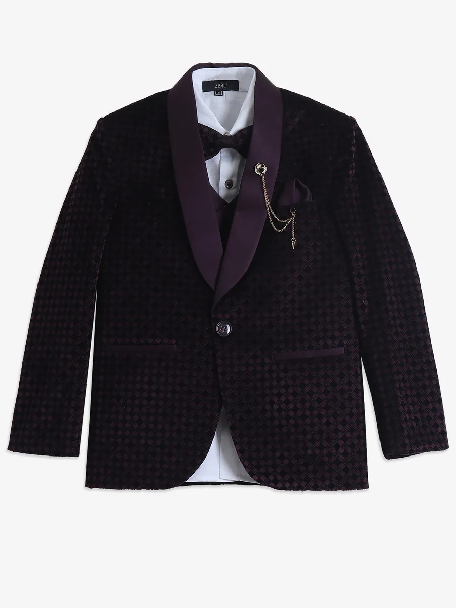 Stylish wine velvet coat suit