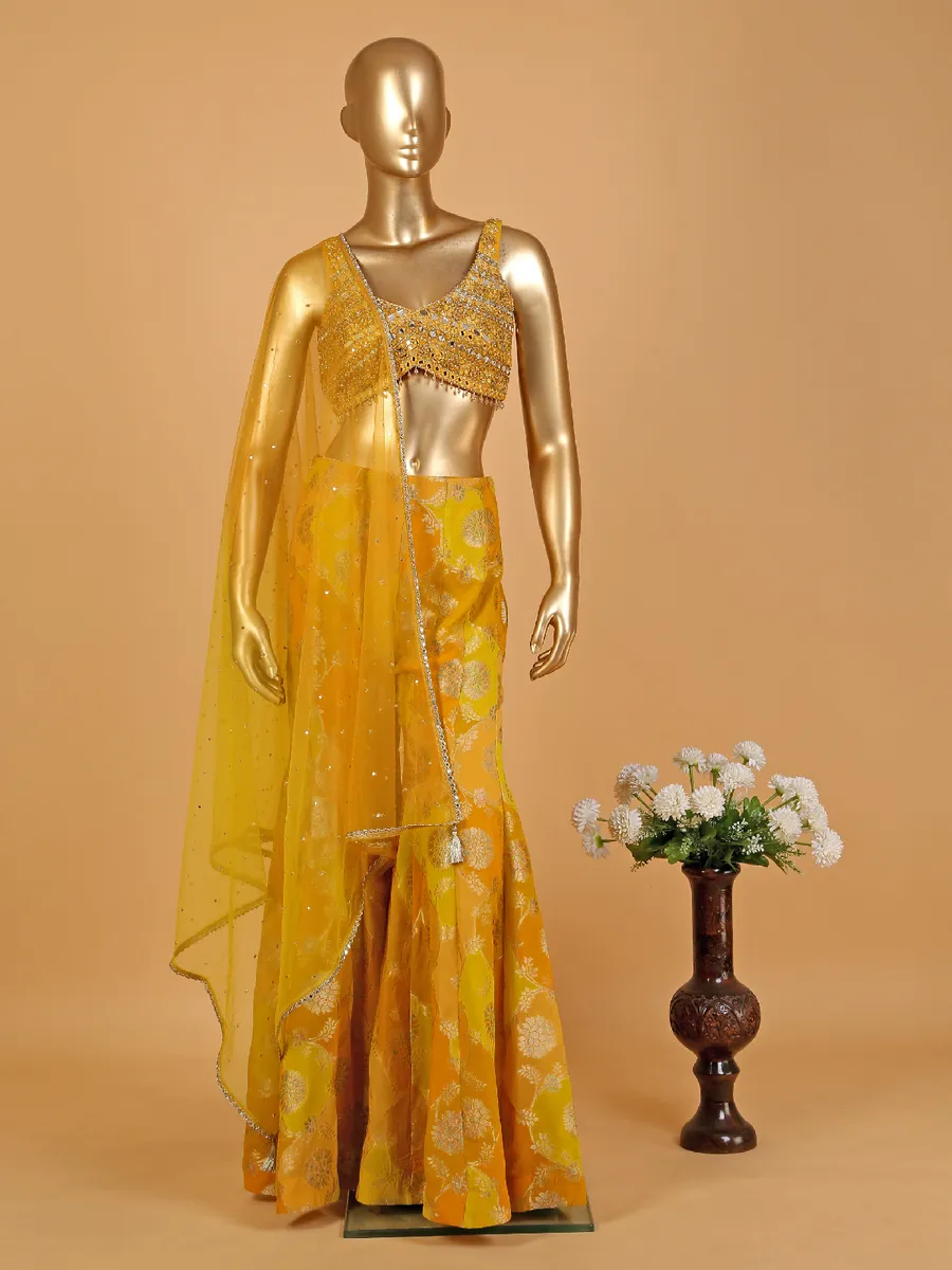 Stylish yellow palazzo suit with dupatta