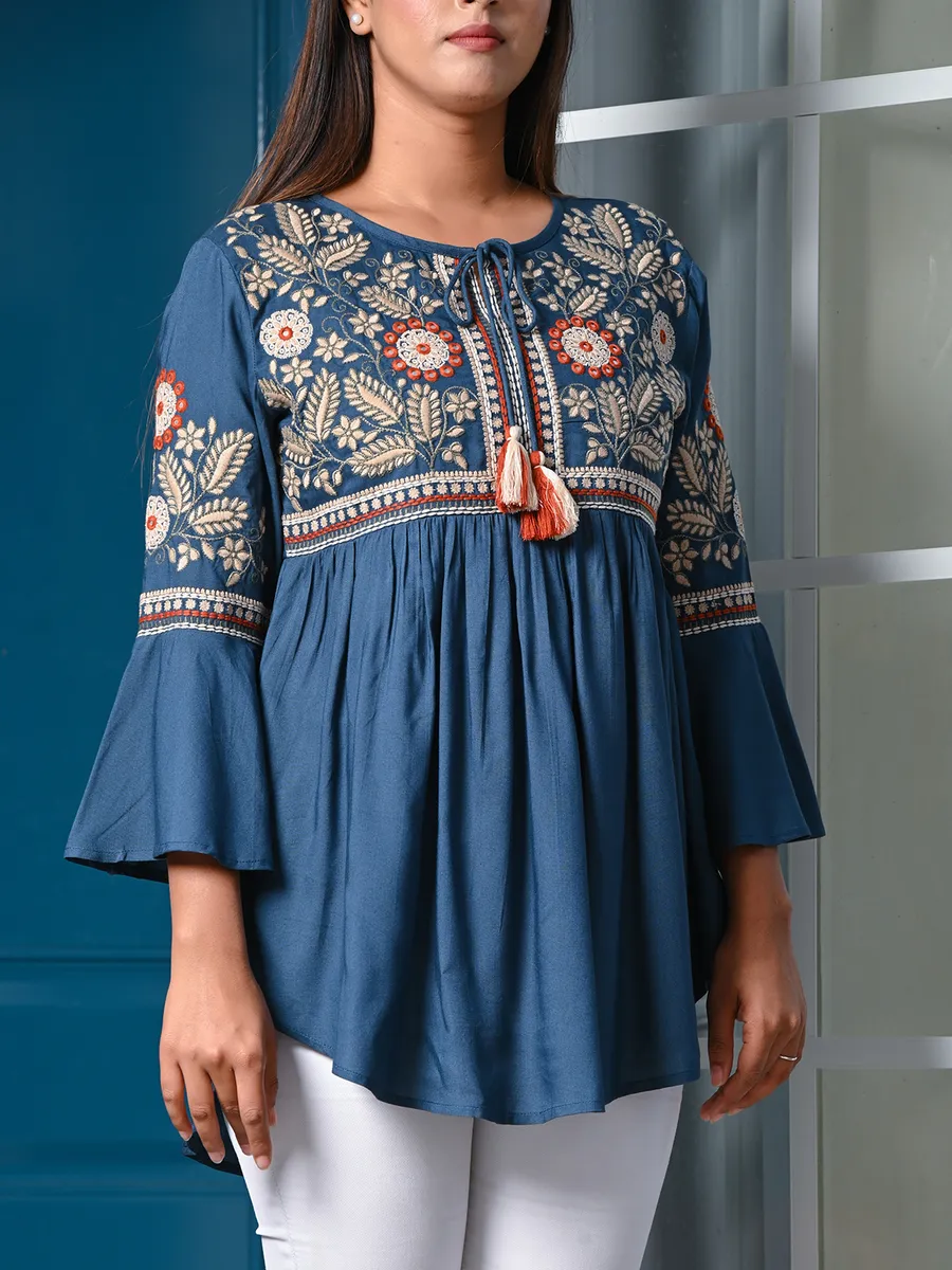 Teal blue cotton tunic top