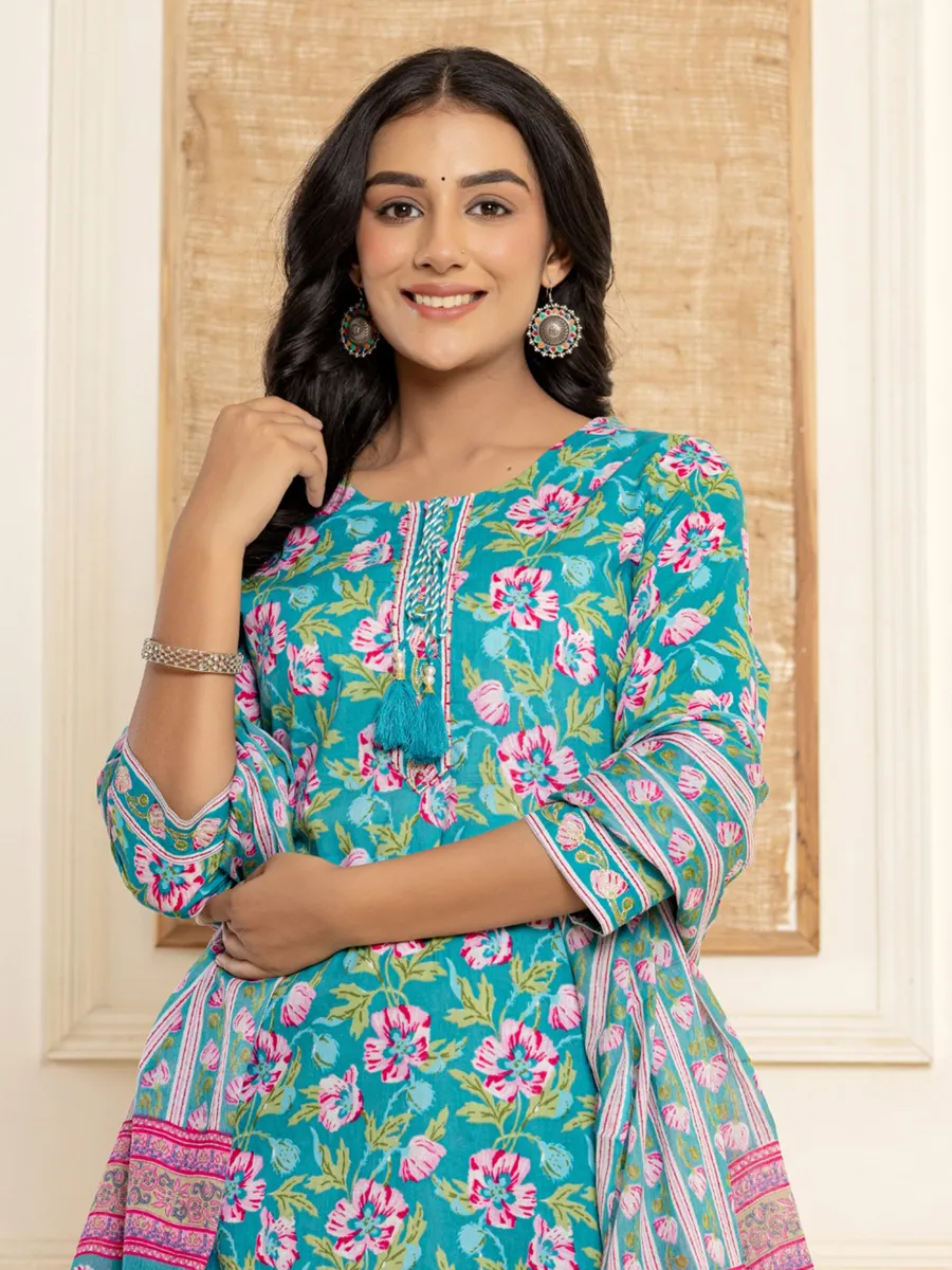 Teal blue kurti set with dupatta