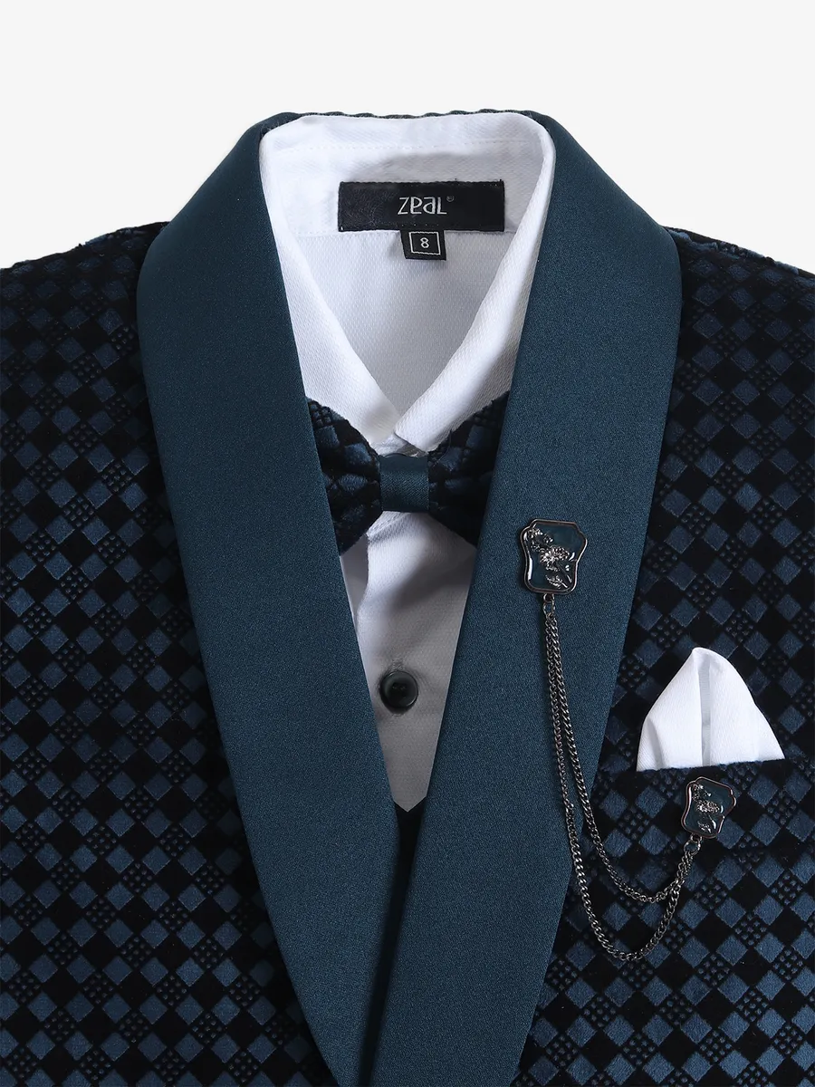 Teal blue velvet textured coat suit