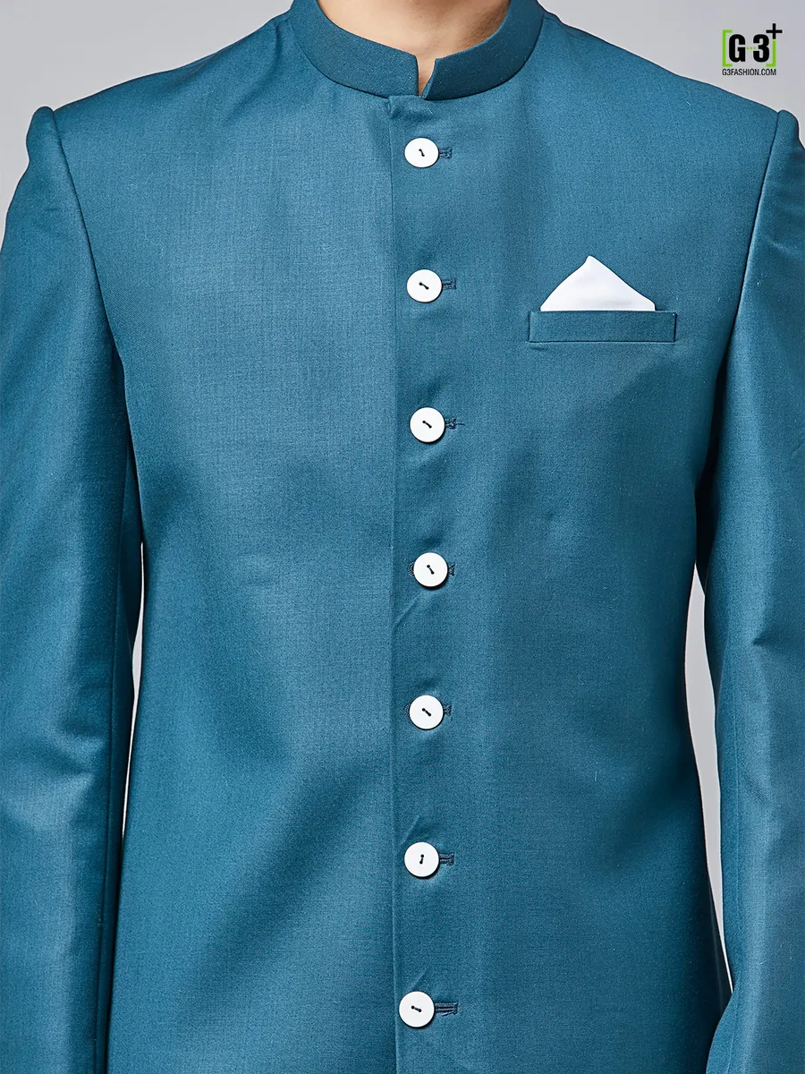 Teal blue cotton silk indo western for party