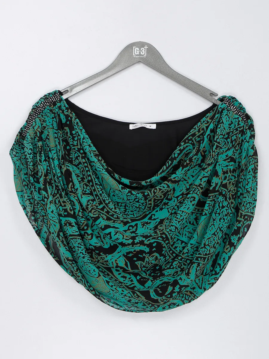 Teal green printed crop top