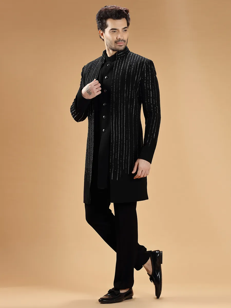 Terry rayon black reception indowestern