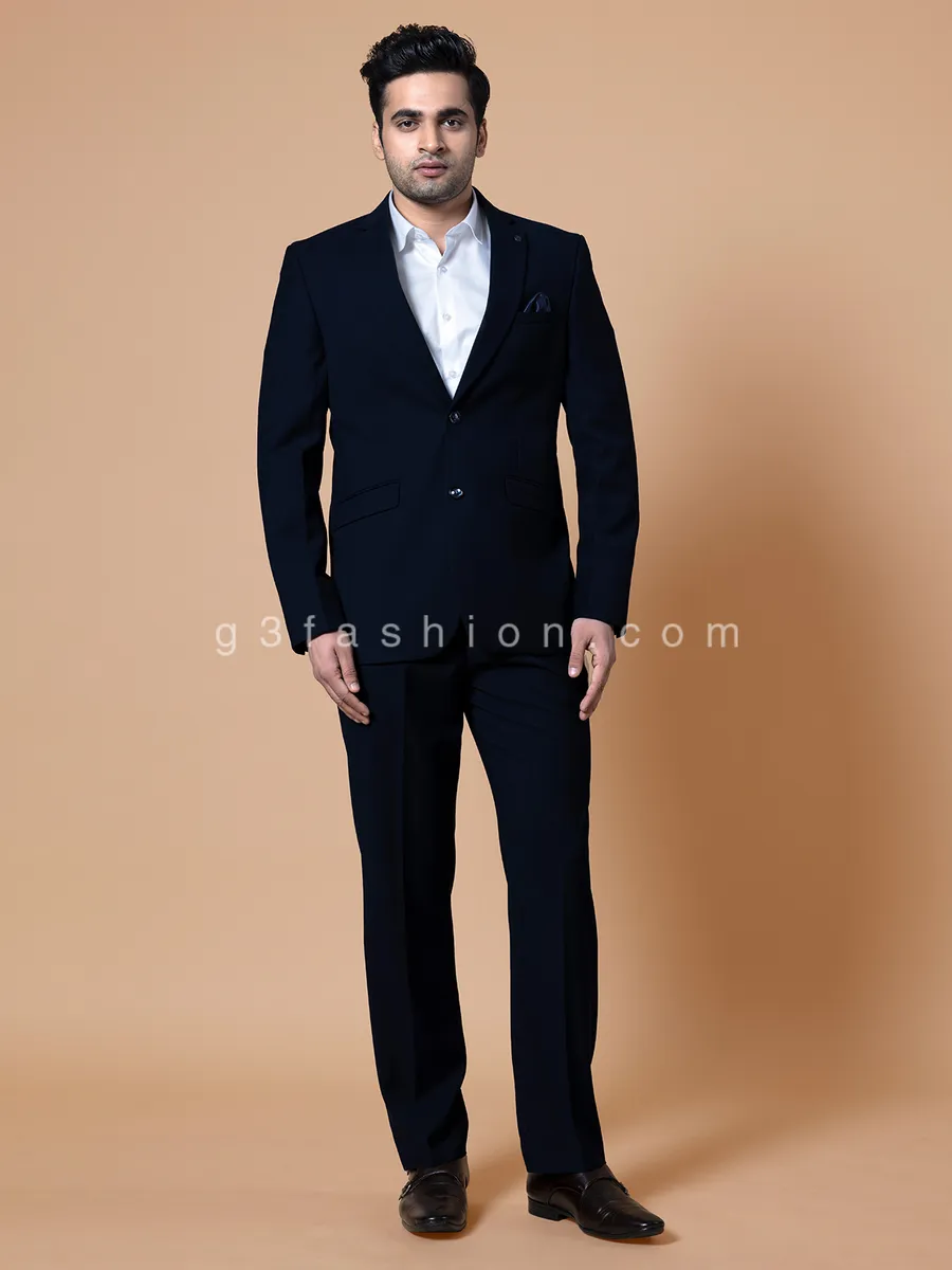Terry rayon navy solid reception look coat suit