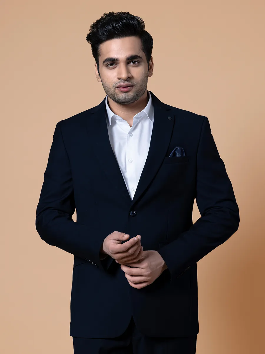 Terry rayon navy solid reception look coat suit